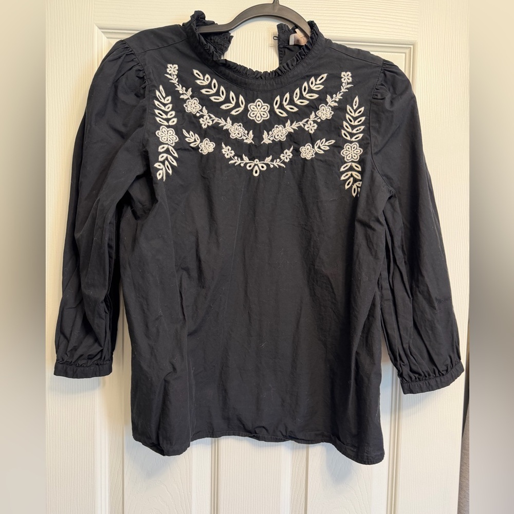 Embroidered Black Women's Blouse - Classic Floral Detail